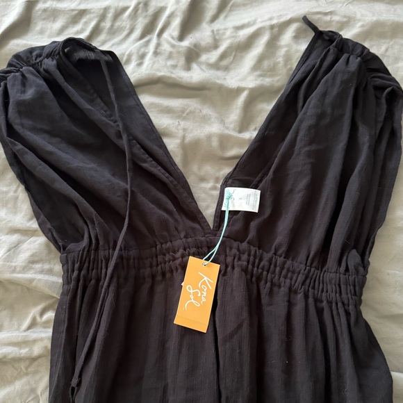 NWT! Kona Sol Cover-Up Dress Womens Tie-Back Elastic Waist Short-Sleeve Black - Picture 2 of 7